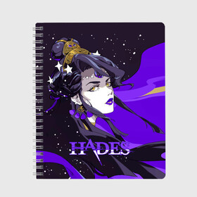 Тетрадь с принтом Hades Nyx в городе Новоалтайск, 100% бумага | 48 листов, плотность листов — 60 г/м2, плотность картонной обложки — 250 г/м2. Листы скреплены сбоку удобной пружинной спиралью. Уголки страниц и обложки скругленные. Цвет линий — светло-серый
 | nyx | roguelike | бесконечные круги ада | звезды | компьютерная игра | космос | мифология | никс