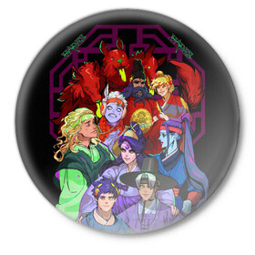 Значок с принтом Hades heroes в городе Новоалтайск,  металл | круглая форма, металлическая застежка в виде булавки | hades | roguelike | zagreus | алекто | боги | герои | дуса | загрей | компьютерная игра | красный волк | мегера | тисифон