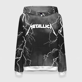 Женская толстовка 3D с принтом METALLICA РАЗРЯД МОЛНИИ в городе Новоалтайск, 100% полиэстер  | двухслойный капюшон со шнурком для регулировки, мягкие манжеты на рукавах и по низу толстовки, спереди карман-кенгуру с мягким внутренним слоем. | metalica | metallica | группа | джеймс хэтфилд | кирк хэмметт | ларс ульрих | метал | металика | металлика | миталика | молния | музыка | разряд молнии | роберт трухильо | рок | трэш | трэшметал | хард | хеви