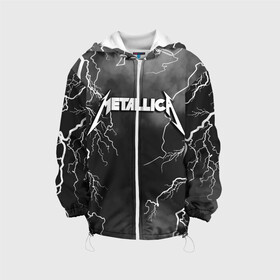 Детская куртка 3D с принтом METALLICA РАЗРЯД МОЛНИИ в городе Новоалтайск, 100% полиэстер | застежка — молния, подол и капюшон оформлены резинкой с фиксаторами, по бокам — два кармана без застежек, один потайной карман на груди, плотность верхнего слоя — 90 г/м2; плотность флисового подклада — 260 г/м2 | metalica | metallica | группа | джеймс хэтфилд | кирк хэмметт | ларс ульрих | метал | металика | металлика | миталика | молния | музыка | разряд молнии | роберт трухильо | рок | трэш | трэшметал | хард | хеви