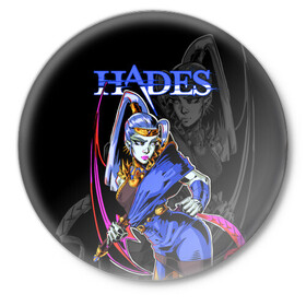Значок с принтом Hades Megaera в городе Новоалтайск,  металл | круглая форма, металлическая застежка в виде булавки | hades | megaera | roguelike | аид | бесконечные круги ада | компьютерная игра | мегера | мифология