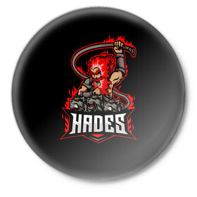 Значок с принтом Hades в городе Новоалтайск,  металл | круглая форма, металлическая застежка в виде булавки | hades | roguelike | аид | бесконечные круги ада | бог подземного мира | волк | компьютерная игра | мифология | трехглавый