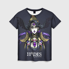 Женская футболка 3D с принтом Hades Nyx в городе Новоалтайск, 100% полиэфир ( синтетическое хлопкоподобное полотно) | прямой крой, круглый вырез горловины, длина до линии бедер | nyx | roguelike | бесконечные круги ада | богиня ночи | звезды | компьютерная игра | космос | мифология | никс | ночь