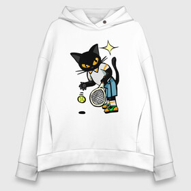 Женское худи Oversize хлопок с принтом Tennis Cat в городе Новоалтайск, френч-терри — 70% хлопок, 30% полиэстер. Мягкий теплый начес внутри —100% хлопок | боковые карманы, эластичные манжеты и нижняя кромка, капюшон на магнитной кнопке | animal | cat | cute | kitty | meow | sport | tennis | друг | животные | киска | китти | кот | котенок | котик | котэ | кошечка | кошка | лев | леопард | милый | мур | мяу | пантера | питомец | рысь | спорт | теннис | тигр