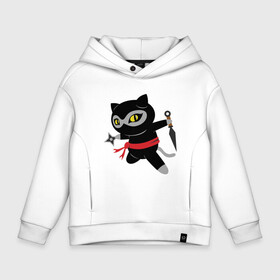 Детское худи Oversize хлопок с принтом Ninja Cat в городе Новоалтайск, френч-терри — 70% хлопок, 30% полиэстер. Мягкий теплый начес внутри —100% хлопок | боковые карманы, эластичные манжеты и нижняя кромка, капюшон на магнитной кнопке | animal | cat | cute | kitty | meow | ninja | друг | животные | киска | китти | кот | котенок | котик | котэ | кошечка | кошка | лев | леопард | милый | мур | мяу | ниндзя | пантера | питомец | рысь | тигр