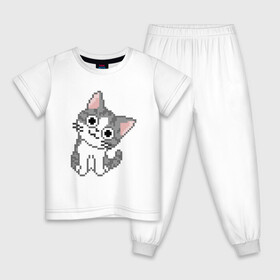 Детская пижама хлопок с принтом Pixel Cat в городе Новоалтайск, 100% хлопок |  брюки и футболка прямого кроя, без карманов, на брюках мягкая резинка на поясе и по низу штанин
 | animal | cat | cute | kitty | meow | друг | животные | киска | китти | кот | котенок | котик | котэ | кошечка | кошка | лев | леопард | милый | мур | мяу | пантера | питомец | рысь | тигр
