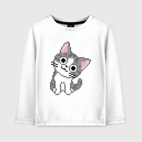 Детский лонгслив хлопок с принтом Pixel Cat в городе Новоалтайск, 100% хлопок | круглый вырез горловины, полуприлегающий силуэт, длина до линии бедер | animal | cat | cute | kitty | meow | друг | животные | киска | китти | кот | котенок | котик | котэ | кошечка | кошка | лев | леопард | милый | мур | мяу | пантера | питомец | рысь | тигр