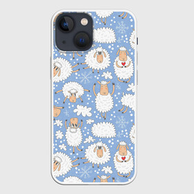Чехол для iPhone 13 mini с принтом Счастливые овечки в городе Новоалтайск,  |  | арт | белая | белая овца | белое животное | белые животные | белые овцы | овечка | овечки | овца | овцы | пушистая | пушистик | рисунок