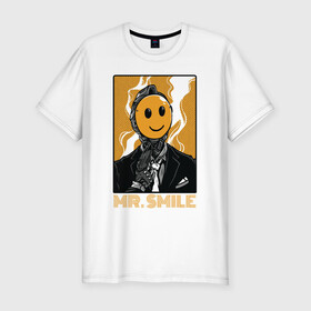 Мужская футболка хлопок Slim с принтом MR.Smile в городе Новоалтайск, 92% хлопок, 8% лайкра | приталенный силуэт, круглый вырез ворота, длина до линии бедра, короткий рукав | Тематика изображения на принте: арт | графика | мультяшки | робот | смайлы