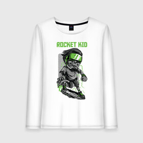 Женский лонгслив хлопок с принтом Rocket kid в городе Новоалтайск, 100% хлопок |  | арт | графика | дети | ребенок | скейт | человек