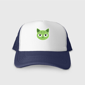 Кепка тракер с сеткой с принтом Green Cat в городе Новоалтайск, трикотажное полотно; задняя часть — сетка | длинный козырек, универсальный размер, пластиковая застежка | animal | cat | cute | kitty | meow | друг | животные | киска | китти | кот | котенок | котик | котэ | кошечка | кошка | лев | леопард | милый | мур | мяу | пантера | питомец | рысь | тигр