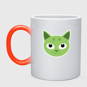 Кружка хамелеон с принтом Green Cat в городе Новоалтайск, керамика | меняет цвет при нагревании, емкость 330 мл | animal | cat | cute | kitty | meow | друг | животные | киска | китти | кот | котенок | котик | котэ | кошечка | кошка | лев | леопард | милый | мур | мяу | пантера | питомец | рысь | тигр