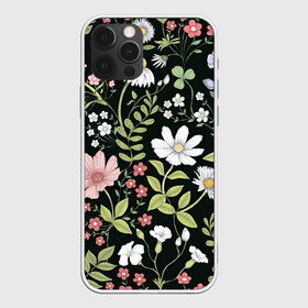 Чехол для iPhone 12 Pro Max с принтом Полевые цветы в городе Новоалтайск, Силикон |  | арт | ночь | поле | полевые цветы | рисунок | ромашка | ромашки | тёмный фон | цветок | цветы | чёрное | яркие цветы | яркий цветок