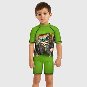 Детский купальный костюм 3D с принтом ПАУК ВБЛИЗИ в городе Новоалтайск, Полиэстер 85%, Спандекс 15% | застежка на молнии на спине | tegunvteg | глаза | животные | макро | насекомые | паук | природа