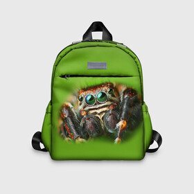 Детский рюкзак 3D с принтом ПАУК ВБЛИЗИ в городе Новоалтайск, 100% полиэстер | лямки с регулируемой длиной, сверху петелька, чтобы рюкзак можно было повесить на вешалку. Основное отделение закрывается на молнию, как и внешний карман. Внутри дополнительный карман. По бокам два дополнительных кармашка | tegunvteg | глаза | животные | макро | насекомые | паук | природа