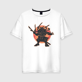 Женская футболка хлопок Oversize с принтом Ктулху Самурай Samurai ninja в городе Новоалтайск, 100% хлопок | свободный крой, круглый ворот, спущенный рукав, длина до линии бедер
 | art | cyberpunk samurai | elder god | ninja | oni | rdsmry | ronin | samurai | shogun | арт | говард лавкрафт | древние боги | древний бог | киберпанк самурай | мерч | осьминог | прикол | путь воина | ронин | сёгун | токио | харакири