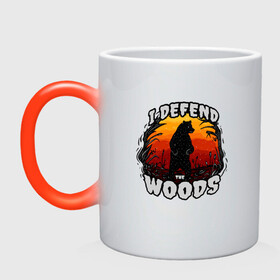 Кружка хамелеон с принтом Медведь I defend the woods в городе Новоалтайск, керамика | меняет цвет при нагревании, емкость 330 мл | art | bear | forest defender | nature | siberia | siberian | watchmen | английская надпись | арт | дух леса | животные | защитник леса | иллюстрация | медвежонок | мишка | пейзаж | природа | рисунок | сибирский медведь