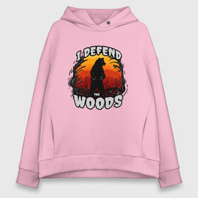 Женское худи Oversize хлопок с принтом Медведь I defend the woods в городе Новоалтайск, френч-терри — 70% хлопок, 30% полиэстер. Мягкий теплый начес внутри —100% хлопок | боковые карманы, эластичные манжеты и нижняя кромка, капюшон на магнитной кнопке | art | bear | forest defender | nature | siberia | siberian | watchmen | английская надпись | арт | дух леса | животные | защитник леса | иллюстрация | медвежонок | мишка | пейзаж | природа | рисунок | сибирский медведь