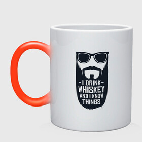 Кружка хамелеон с принтом Хипстер - I drink whiskey в городе Новоалтайск, керамика | меняет цвет при нагревании, емкость 330 мл | 100 эко | beard | big daddy | boomer | fashion man | hipster | hipster merch | i know things | old school | real man | vintage | wild beast | борода | борода всему глава | бородач | бумер | винтаж | вискарь | виски | хипстер мерч | хипстерс