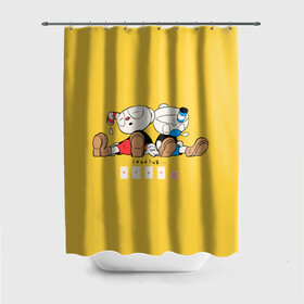 Штора 3D для ванной с принтом Loading Cup в городе Новоалтайск, 100% полиэстер | плотность материала — 100 г/м2. Стандартный размер — 146 см х 180 см. По верхнему краю — пластиковые люверсы для креплений. В комплекте 10 пластиковых колец | arkade | cup head | cuphead | game | games | аркада | игра | игры | кап хэд | капхед | купа хэд | сгз руфв | сгзруфв | чашкоголовый