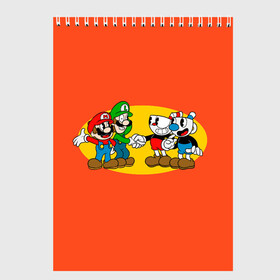 Скетчбук с принтом CupHead x Mario в городе Новоалтайск, 100% бумага
 | 48 листов, плотность листов — 100 г/м2, плотность картонной обложки — 250 г/м2. Листы скреплены сверху удобной пружинной спиралью | Тематика изображения на принте: arkade | cup head | cuphead | game | games | mario | аркада | игра | игры | кап хэд | капхед | купа хэд | марио | сгз руфв | сгзруфв | чашкоголовый