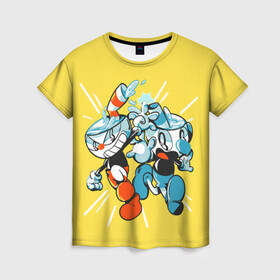 Женская футболка 3D с принтом Cuphead bros в городе Новоалтайск, 100% полиэфир ( синтетическое хлопкоподобное полотно) | прямой крой, круглый вырез горловины, длина до линии бедер | arkade | cup head | cuphead | game | games | аркада | игра | игры | кап хэд | капхед | купа хэд | сгз руфв | сгзруфв | чашкоголовый