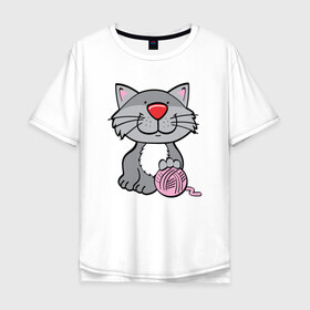 Мужская футболка хлопок Oversize с принтом Smiling Cat в городе Новоалтайск, 100% хлопок | свободный крой, круглый ворот, “спинка” длиннее передней части | animal | cat | cute | kitty | meow | друг | животные | киска | китти | кот | котенок | котик | котэ | кошечка | кошка | милый | мур | мяу | питомец