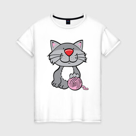 Женская футболка хлопок с принтом Smiling Cat в городе Новоалтайск, 100% хлопок | прямой крой, круглый вырез горловины, длина до линии бедер, слегка спущенное плечо | animal | cat | cute | kitty | meow | друг | животные | киска | китти | кот | котенок | котик | котэ | кошечка | кошка | милый | мур | мяу | питомец