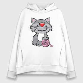 Женское худи Oversize хлопок с принтом Smiling Cat в городе Новоалтайск, френч-терри — 70% хлопок, 30% полиэстер. Мягкий теплый начес внутри —100% хлопок | боковые карманы, эластичные манжеты и нижняя кромка, капюшон на магнитной кнопке | animal | cat | cute | kitty | meow | друг | животные | киска | китти | кот | котенок | котик | котэ | кошечка | кошка | милый | мур | мяу | питомец