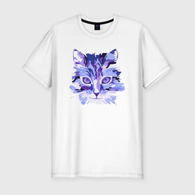 Мужская футболка хлопок Slim с принтом Blue Cat в городе Новоалтайск, 92% хлопок, 8% лайкра | приталенный силуэт, круглый вырез ворота, длина до линии бедра, короткий рукав | animal | cat | cute | kitty | meow | друг | животные | киска | китти | кот | котенок | котик | котэ | кошечка | кошка | милый | мур | мяу | питомец