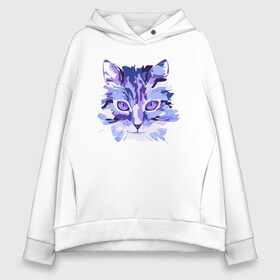 Женское худи Oversize хлопок с принтом Blue Cat в городе Новоалтайск, френч-терри — 70% хлопок, 30% полиэстер. Мягкий теплый начес внутри —100% хлопок | боковые карманы, эластичные манжеты и нижняя кромка, капюшон на магнитной кнопке | animal | cat | cute | kitty | meow | друг | животные | киска | китти | кот | котенок | котик | котэ | кошечка | кошка | милый | мур | мяу | питомец