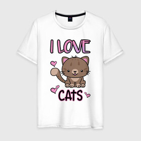 Мужская футболка хлопок с принтом I Love Cats в городе Новоалтайск, 100% хлопок | прямой крой, круглый вырез горловины, длина до линии бедер, слегка спущенное плечо. | animal | cat | cute | kitty | love | meow любовь | друг | животные | киска | китти | кот | котенок | котик | котэ | кошечка | кошка | милый | мур | мяу | питомец