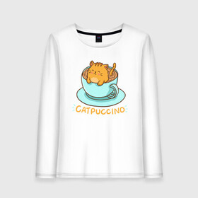 Женский лонгслив хлопок с принтом Catpuccino в городе Новоалтайск, 100% хлопок |  | animal | cat | cute | kitty | meow | друг | животные | киска | китти | кот | котенок | котик | котэ | кошечка | кошка | милый | мур | мяу | питомец