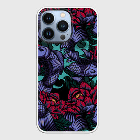 Чехол для iPhone 13 Pro с принтом Японские карпы в городе Новоалтайск,  |  | Тематика изображения на принте: fish | water | вода | карп | карпы | кои | море | морское | рыба | цветы | японские