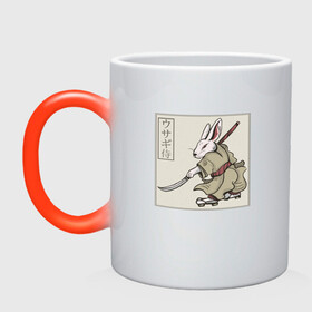 Кружка хамелеон с принтом Кролик Самурай Rabbit Samurai в городе Новоалтайск, керамика | меняет цвет при нагревании, емкость 330 мл | Тематика изображения на принте: art | cyberpunk samurai | ninja | oni | rdsmry | ronin | samurai | shogun | ukiyo e | арт | живопись | животные | заяц | киберпанк самурай | мерч | прикол | путь воина | путь самурая | ронин | сёгун | токио | укиё э | фреска | харакири