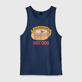 Мужская майка хлопок с принтом Delicious Hot Dog в городе Новоалтайск, 100% хлопок |  | burgers | delicious | hot dog | вредная еда | еда