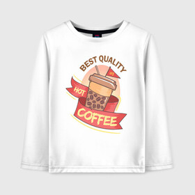 Детский лонгслив хлопок с принтом Hot Coffee в городе Новоалтайск, 100% хлопок | круглый вырез горловины, полуприлегающий силуэт, длина до линии бедер | burgers | delicious | hot dog | вредная еда | еда