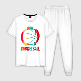 Мужская пижама хлопок с принтом Color Basketball в городе Новоалтайск, 100% хлопок | брюки и футболка прямого кроя, без карманов, на брюках мягкая резинка на поясе и по низу штанин
 | basketball | game | mvp | nba | slamdunk | sport | streetball | баскетбол | баскетболист | игра | игрок | мяч | нба | слэмланк | спорт | стритбол | тренер | чемпион