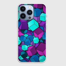 Чехол для iPhone 13 Pro с принтом СИРЕНЕВЫЕ КУБЫ в городе Новоалтайск,  |  | blue | cube | geometry | геометрия | квадраты | кубики | кубы | паттерн | синий | сиреневый | текстуры | фиолетовый