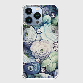 Чехол для iPhone 13 Pro с принтом Цветы на синем фоне в городе Новоалтайск,  |  | Тематика изображения на принте: декоративная роспись | живопись | жостово | жостовская роспись | розы | цветы
