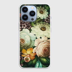 Чехол для iPhone 13 Pro с принтом Цветы на зеленом фоне в городе Новоалтайск,  |  | Тематика изображения на принте: декоративная роспись | живопись | жостово | жостовская роспись | розы | цветы