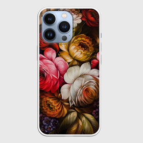 Чехол для iPhone 13 Pro с принтом Цветы на черном фоне в городе Новоалтайск,  |  | Тематика изображения на принте: декоративная роспись | живопись | жостово | жостовская роспись | розы | цветы