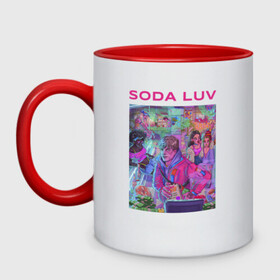 Кружка двухцветная с принтом SODA LUV в городе Новоалтайск, керамика | объем — 330 мл, диаметр — 80 мм. Цветная ручка и кайма сверху, в некоторых цветах — вся внутренняя часть | luv | melon | music | soda | sodaluv | бигасс | коми | лав | лого | лув | мелон | сода