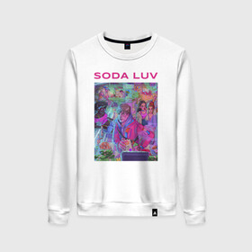 Женский свитшот хлопок с принтом SODA LUV в городе Новоалтайск, 100% хлопок | прямой крой, круглый вырез, на манжетах и по низу широкая трикотажная резинка  | luv | melon | music | soda | sodaluv | бигасс | коми | лав | лого | лув | мелон | сода