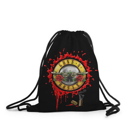 Рюкзак-мешок 3D с принтом GUNS N ROSES в городе Новоалтайск, 100% полиэстер | плотность ткани — 200 г/м2, размер — 35 х 45 см; лямки — толстые шнурки, застежка на шнуровке, без карманов и подкладки | band | gnr | guns n roses | hardrock | metal | music | retro | rock | slash | usa | группа | метал | музыка | ретро | розы | рок | роуз | слэш | стволы
