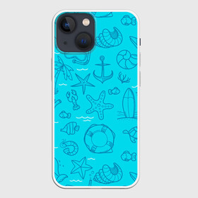 Чехол для iPhone 13 mini с принтом Морская тема в городе Новоалтайск,  |  | креветки | круг | морская живность | морское | пальмы | раки | ракушки | рыбы | спасательный | черепашки | штурвал