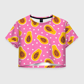Женская футболка Crop-top 3D с принтом Папайя на розовом в городе Новоалтайск, 100% полиэстер | круглая горловина, длина футболки до линии талии, рукава с отворотами | papaya | морская | папайя | паттерн | с папаем | фрукт