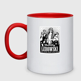 Кружка двухцветная с принтом The Big Lebowski poster в городе Новоалтайск, керамика | объем — 330 мл, диаметр — 80 мм. Цветная ручка и кайма сверху, в некоторых цветах — вся внутренняя часть | big lebowski | donney | dude | lebowski | the big lebowski | the dude | walter | большой лебовски | лебовски | чувак
