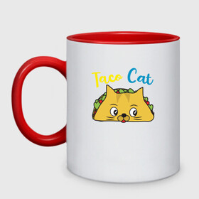 Кружка двухцветная с принтом Taco Cat в городе Новоалтайск, керамика | объем — 330 мл, диаметр — 80 мм. Цветная ручка и кайма сверху, в некоторых цветах — вся внутренняя часть | Тематика изображения на принте: animal | cat | cute | kitty | meow | taco | друг | животные | киска | китти | кот | котенок | котик | котэ | кошечка | кошка | милый | мур | мяу | питомец | тако