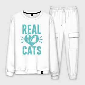 Мужской костюм хлопок с принтом Real Cats в городе Новоалтайск, 100% хлопок | на свитшоте круглая горловина, мягкая резинка по низу. Брюки заужены к низу, на них два вида карманов: два “обычных” по бокам и два объемных, с клапанами, расположенные ниже линии бедра. Брюки с мягкой трикотажной резинкой на поясе и по низу штанин. В поясе для дополнительного комфорта — широкие завязки | animal | cat | cute | kitty | meow | друг | животные | киска | китти | кот | котенок | котик | котэ | кошечка | кошка | милый | мур | мяу | питомец